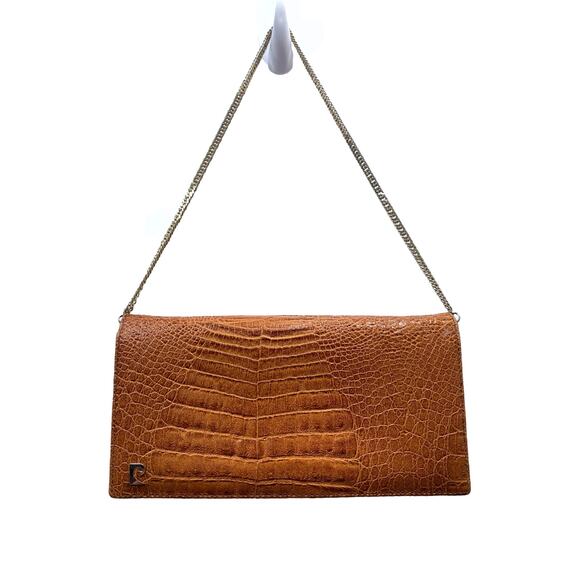 70s Pierre Cardin Alligator Clutch w Chain Strap | 9.5" x 4.75" x 3" - Picture 9 of 10